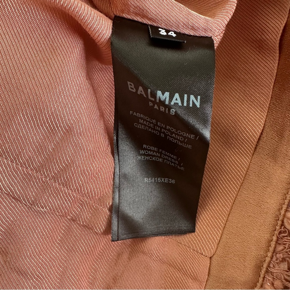 BALMAIN Strapped Short Dress Nude Tweed Buttons - Picture 12 of 12
